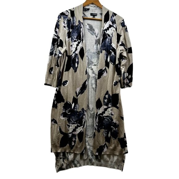 THE LIMITED OPEN FRONT LONG CARDIGAN WATERCOLOR FLORAL PRINT XL - Picture 2 of 5